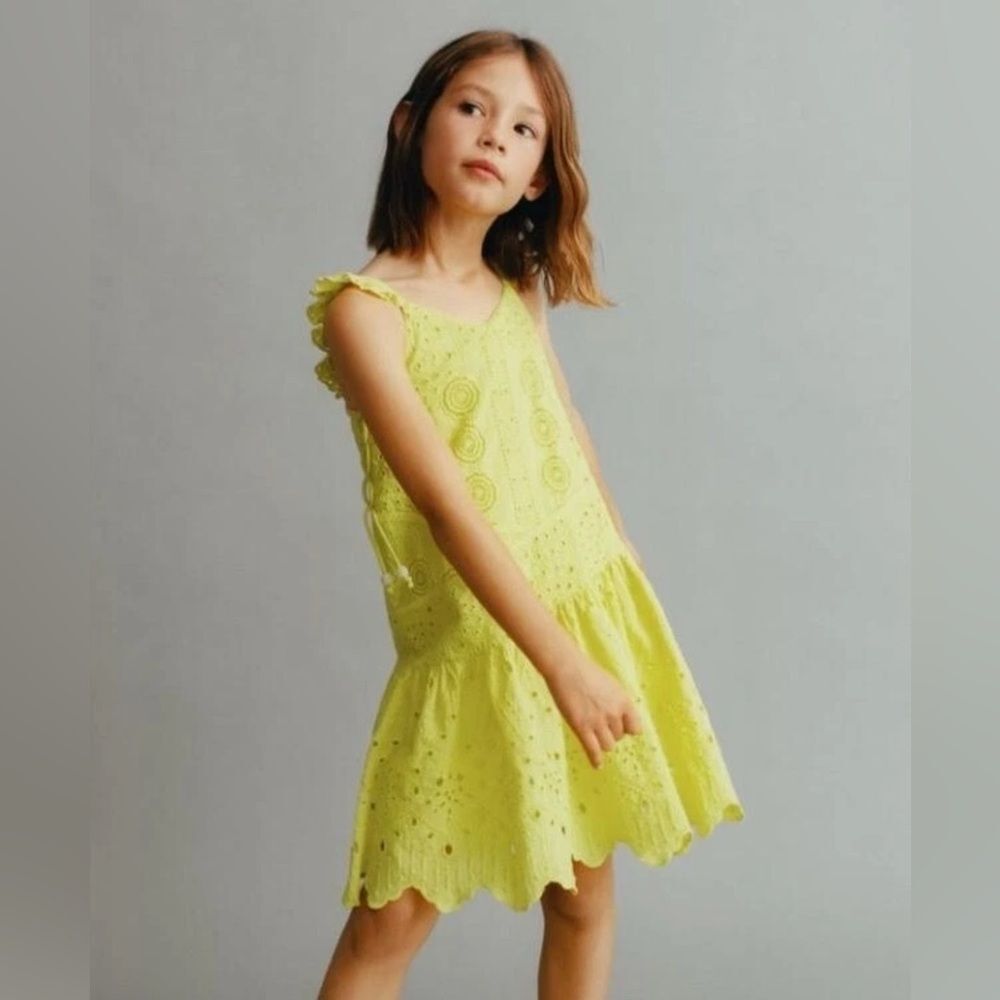 Zara Girl's Yellow Eyeletdress